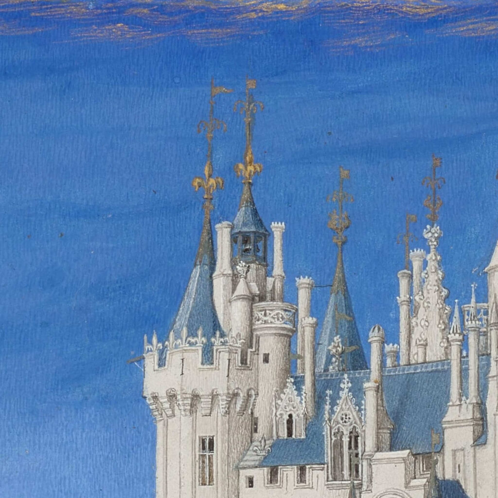 Limbourg brothers art: Limbourg brothers, September in Très Riches Heures du Duc de Berry, 1412–1416, Musée Condé, Chantilly, France. Detail.
