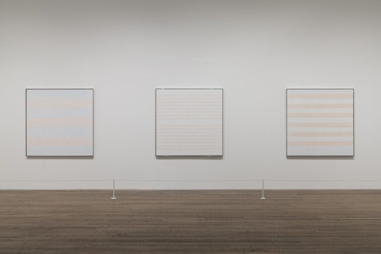 agnes martin: Exhibition view of Agnes Martin, 2015, Tate Modern, London, UK. Artist Rooms.
