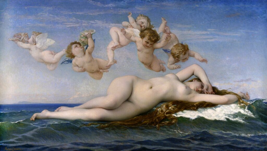 paintings of venus: Alexandre Cabanel, The Birth of Venus, 1863, Musée d’Orsay, Paris, France.
