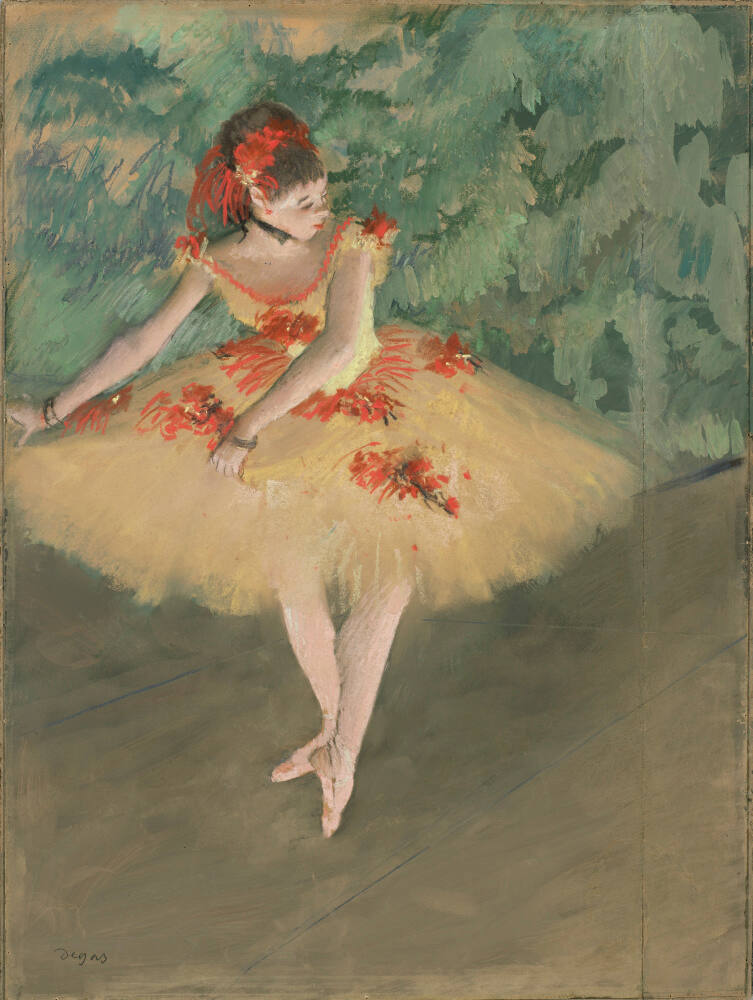 dance in art: Edgar Degas, Dancer Making Points, ca. 1874–1876, Nelson-Atkins Museum of Art, Kansas City, MO, USA.
