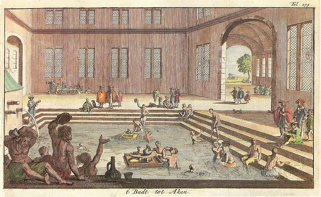 Hygiene in art: Jan Luyken, Hot Springs at Aachen, 1682. Wikimedia Commons (public domain).
