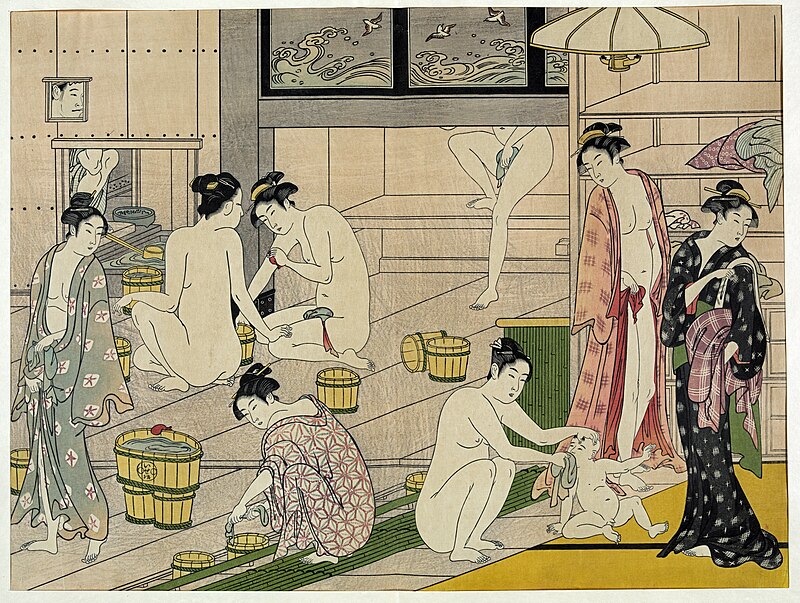 Hygiene in art: Torii Kiyonaga, Onna yu (Women’s Bath), c. 1780–1790. Wikimedia Commons (public domain).
