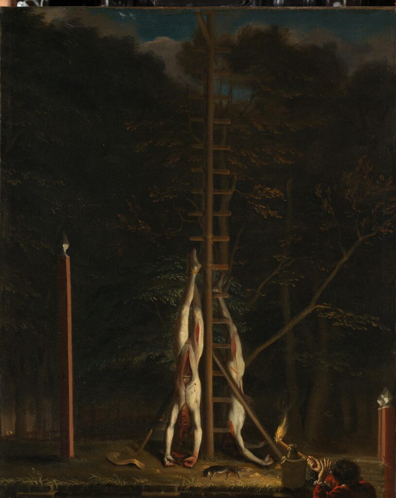 Brothers De Witt: Jan de Baen (attributed), The Corpses of the De Witt Brothers, c. 1672–1675, Rijksmuseum, Amsterdam, Netherlands.
