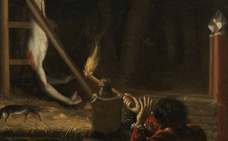 Brothers De Witt: Jan de Baen (Attributed), The Corpses of the De Witt Brothers, c. 1672–1675, Rijksmuseum, Amsterdam, Netherlands. Detail.
