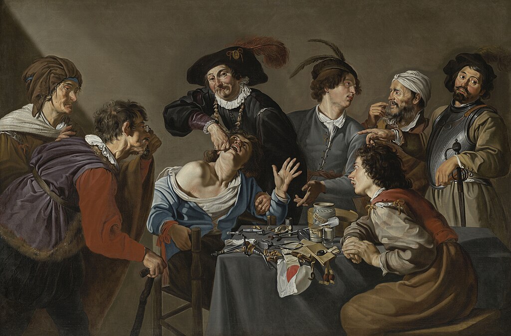Hygiene in art: Theodoor Rombouts, At the Tooth Puller’s, 17th century, Museum of Fine Arts Ghent, Ghent, Belgium.
