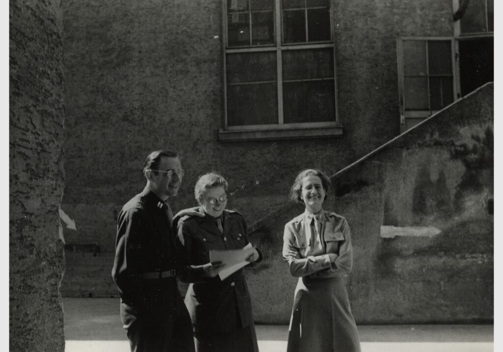 Rose Valland: Monuments Man Captain Walter I. Farmer with Monuments Women Captain Rose Valland and Captain Edith A. Standen, private collection. Courtesy of Monuments Men and Women Foundation.
