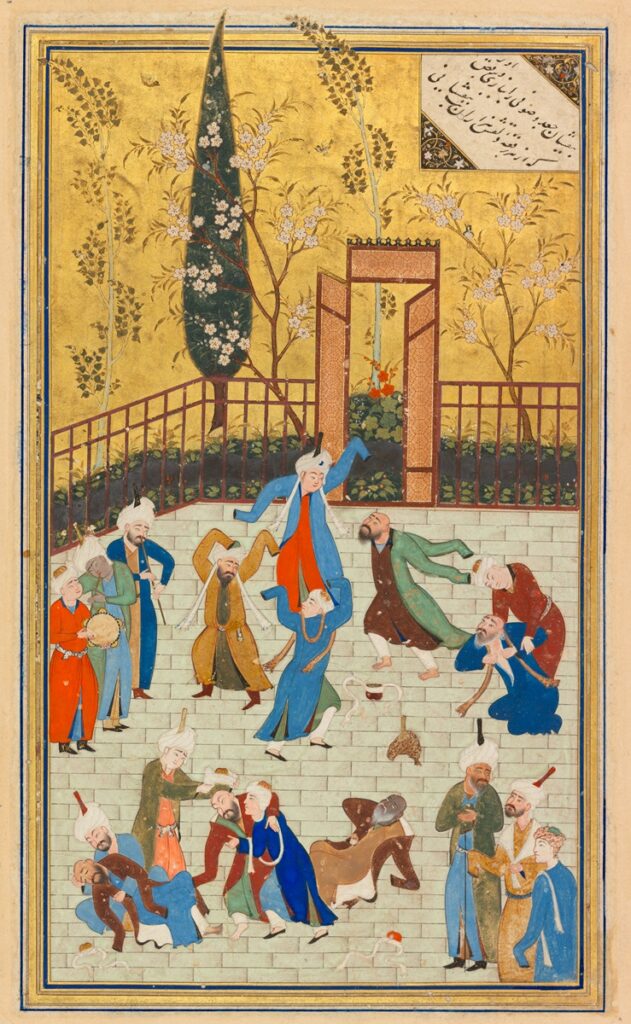 dance in art: Shaykhzada, Sufi Dance, folio from a Divan (collected poems) by Hafiz, 1523–1524, National Museum of Asian Art, Washington, DC, USA.
