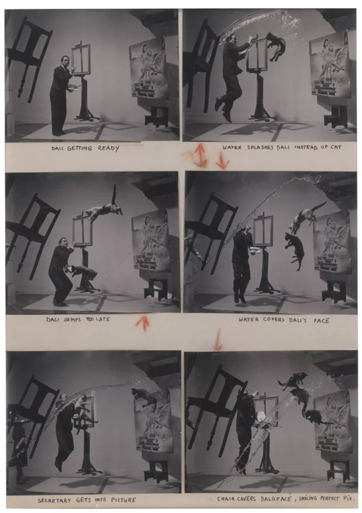 Salvador Dalí Philippe Halsman: Philippe Halsman, Dali Atomicus photoshoot, 1948. © Philippe Halsman/Magnum Photos. Artsy.
