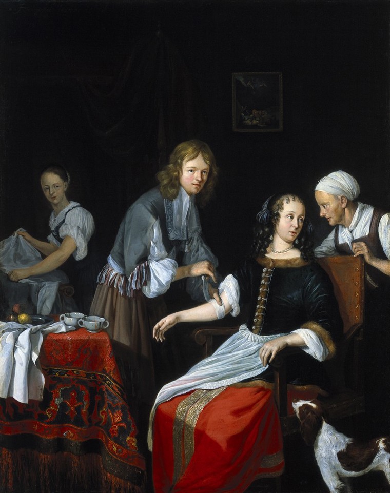 Hygiene in art: Jacob Toorenvliet, Surgeon Binding up a Woman’s Arm After Bloodletting, 1666, Wellcome Collection, London, UK.

