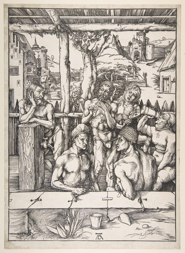 Hygiene in art: Albrecht Dürer, The Men’s Bath House, c. 1496–1497, Cleveland Museum of Art, Cleveland, OH, USA.
