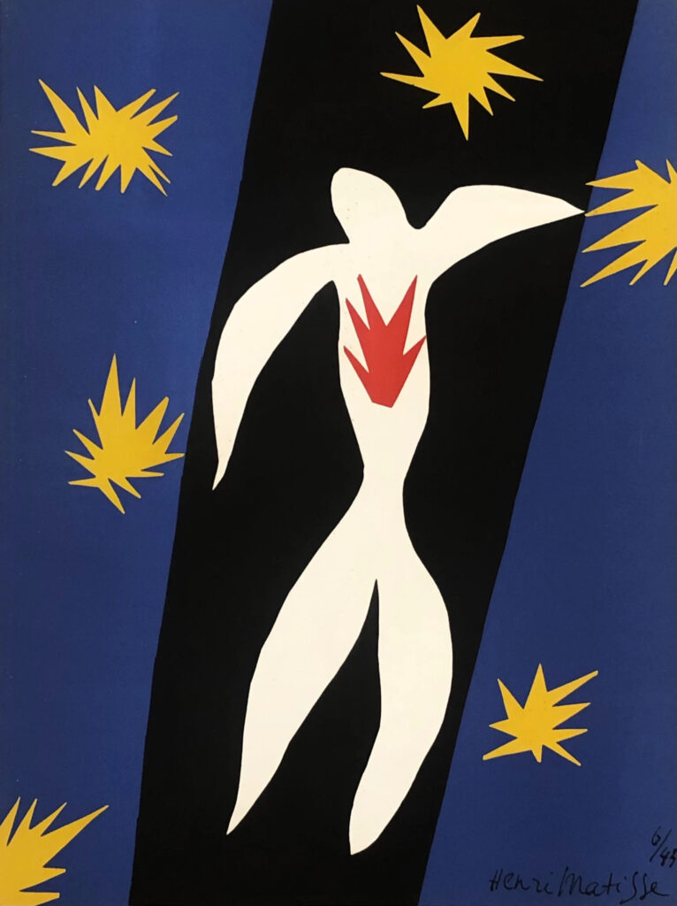 Matisse at War: Henri Matisse, The Fall of Icarus from Jazz, original lithograph after the paper cut-out and gouache, 1943, Eames Fine Art, London, UK.
