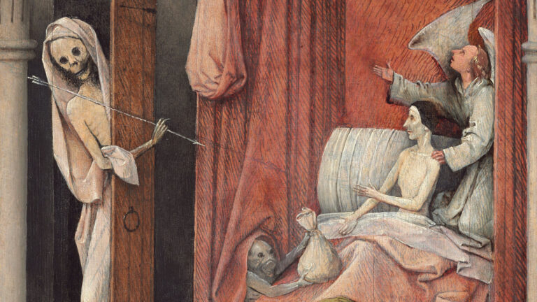 Death and the Miser: Hieronymus Bosch, Death and the Miser, c. 1485–1490, National Gallery of Art, Washington, DC, USA. Detail.
