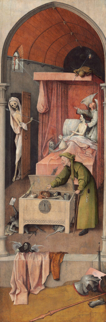 Death and the Miser: Hieronymus Bosch, Death and the Miser, c. 1485–1490, National Gallery of Art, Washington, DC, USA.
