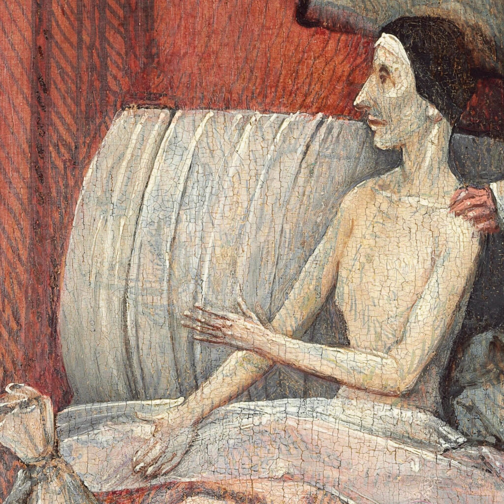 Death and the Miser: Hieronymus Bosch, Death and the Miser, c. 1485–1490, National Gallery of Art, Washington, DC, USA. Detail.
