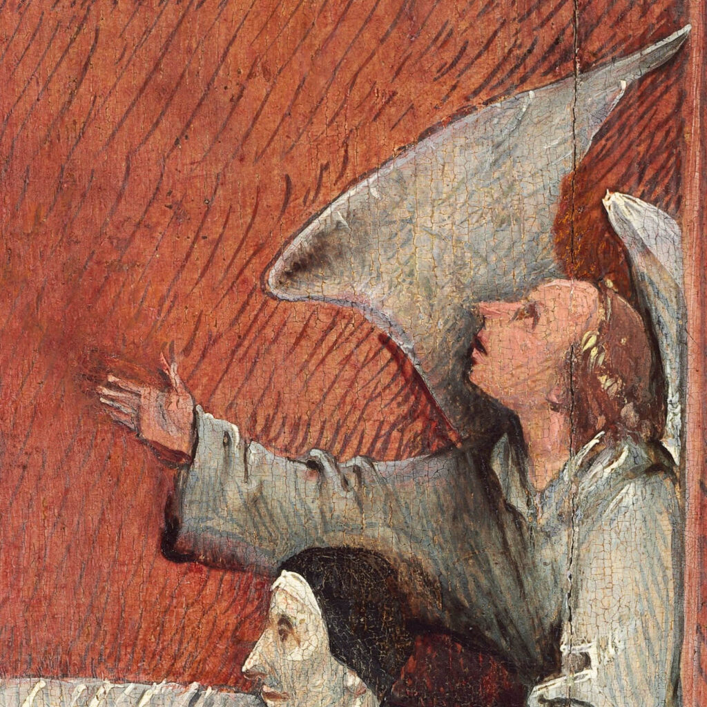 Death and the Miser: Hieronymus Bosch, Death and the Miser, c. 1485–1490, National Gallery of Art, Washington, DC, USA. Detail.
