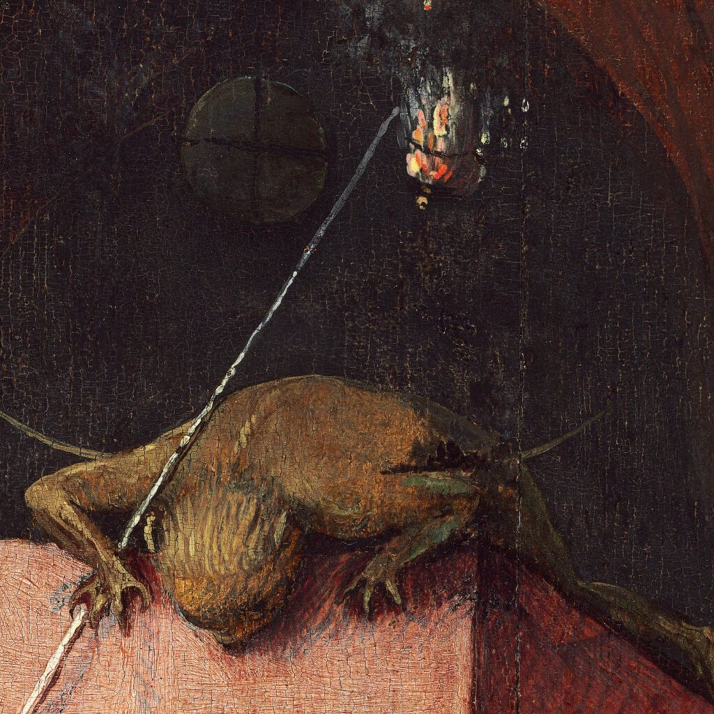 Death and the Miser: Hieronymus Bosch, Death and the Miser, c. 1485–1490, National Gallery of Art, Washington, DC, USA. Detail.

