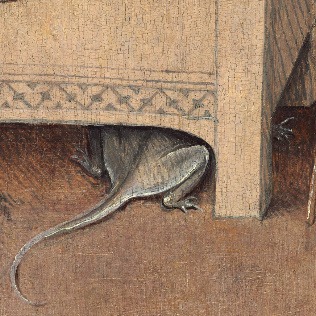 Death and the Miser: Hieronymus Bosch, Death and the Miser, c. 1485–1490, National Gallery of Art, Washington, DC, USA. Detail.
