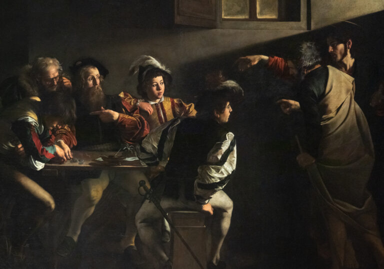 Calling of Saint Matthew: Caravaggio, The Calling of Saint Matthew, 1599–1600, San Luigi dei Francesi, Rome, Italy. Wikimedia Commons (public domain). Detail.
