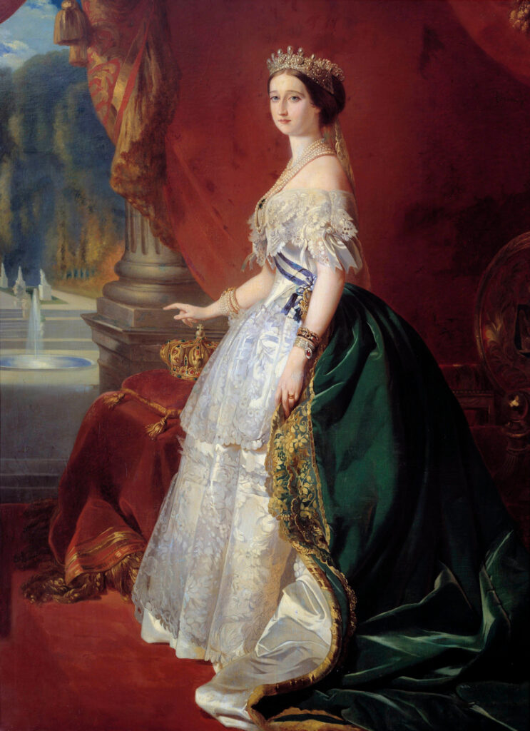 french crown jewels: Copy of Franz Xaver Winterhalter, Portrait of Empress Eugénie, 1855–1870, Château de Compiègne, Compiègne, France. Wikimedia Commons (public domain).
