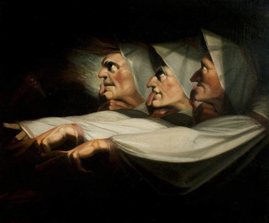 Bearded Woman: Henry Fuseli, The Weird Sisters (Macbeth, Act I, Scene 3), 1783, Royal Shakespeare Theatre, Stratford-upon-Avon, UK.
