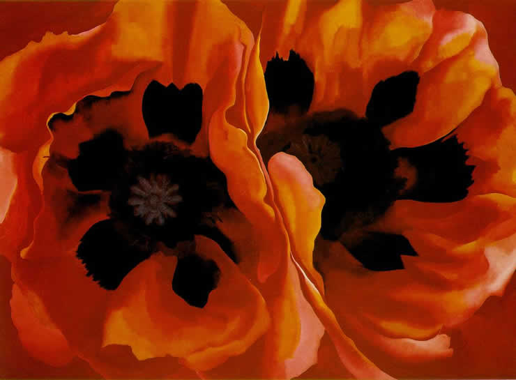 Georgia O'Keeffe paintings: Georgia O’Keeffe, Oriental Poppies, 1927, Weisman Art Museum, Minneapolis, MN, USA. Wikimedia Commons (public domain).
