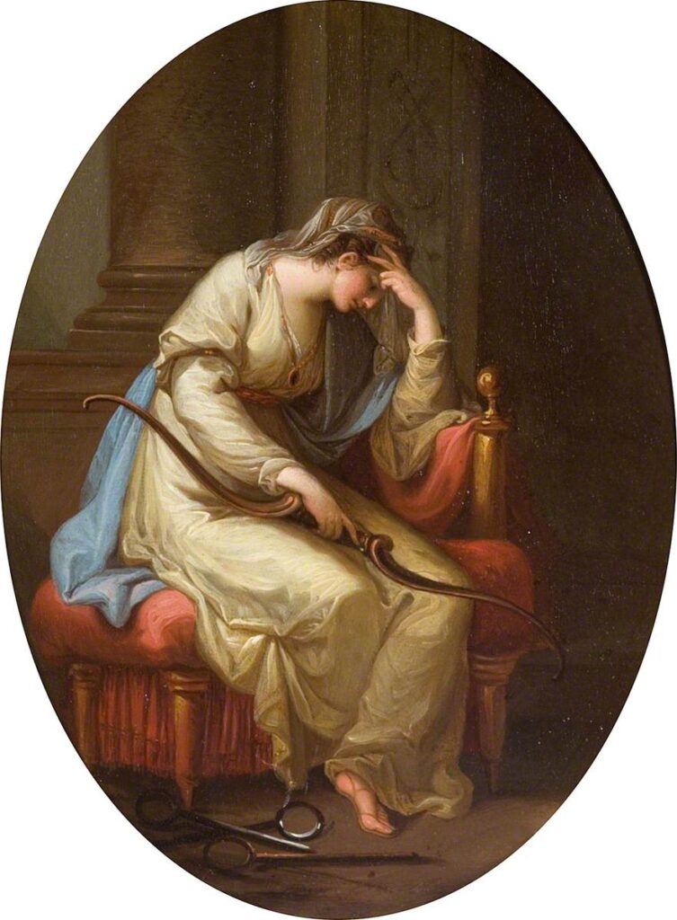 Angelica Kauffman paintings: Angelica Kauffman, Penelope Weeping over the Bow of Ulysses, c. 1779, Wolverhampton Art Gallery, Wolverhampton, UK.
