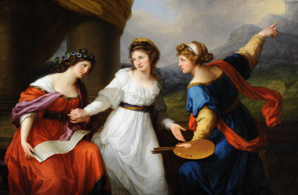 Angelica Kauffman self-portrait: Angelica Kauffman, Self-Portrait of the Artist Hesitating Between the Arts of Music and Painting, 1791, Nostell Priory, National Trust, Nostell, UK.
