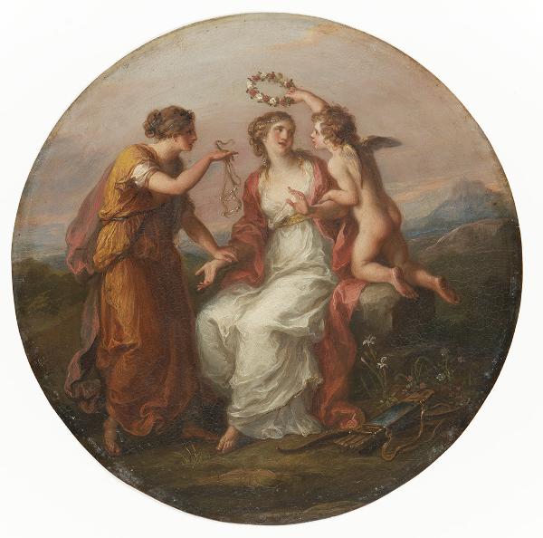 Angelica Kauffman self-portrait: Angelica Kauffman, Beauty Seduced by Love and Guided by Wisdom, before 1782, Bündner Kunstmuseum, Chur, Switzerland.
