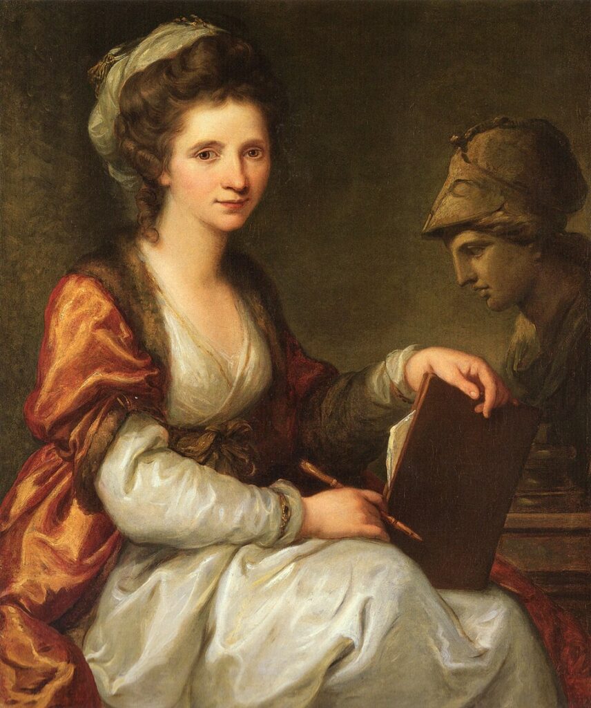 Angelica Kauffman paintings: Angelica Kauffman, Self-Portrait with a Bust of Minerva, 1780–1784, Bündner Kunstmuseum, Chur, Switzerland.
