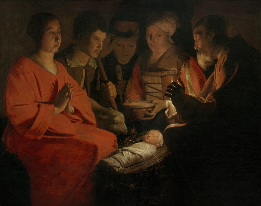 Georges de La Tour: Georges de La Tour, The Adoration of the Shepherds, c. 1645, Louvre, Paris, France.
