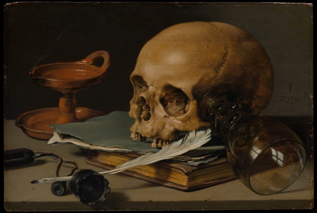Skull in art quiz: Still Life with a Skull and a Writing Quill, 1628, Metropolitan Museum of Art, New York City, NY, USA. 