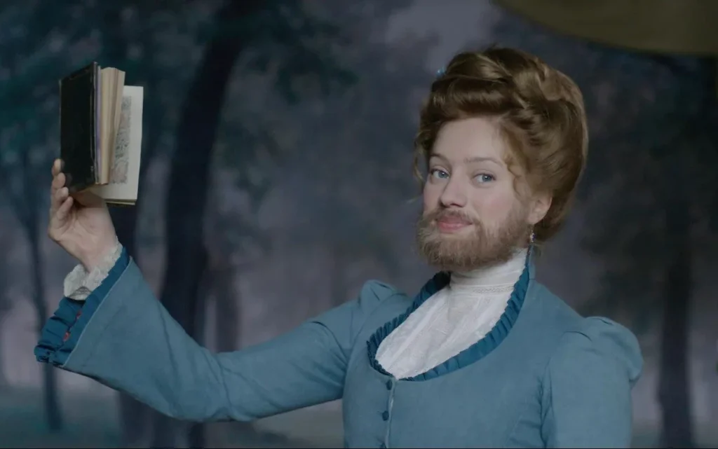 Bearded Woman: Movie still from Rosalie, directed by Stephanie Di Giusto, 2023. IMDb.
