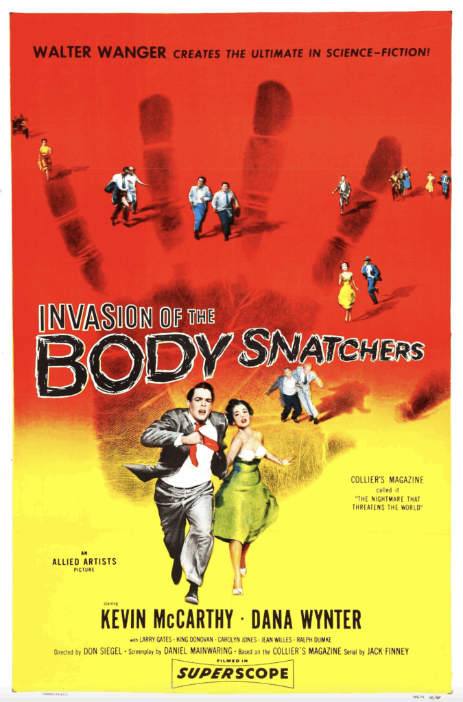 halloween monsters: Movie poster for Invasion of the Body Snatchers, directed by Don Siegel, 1956. IMDb.
