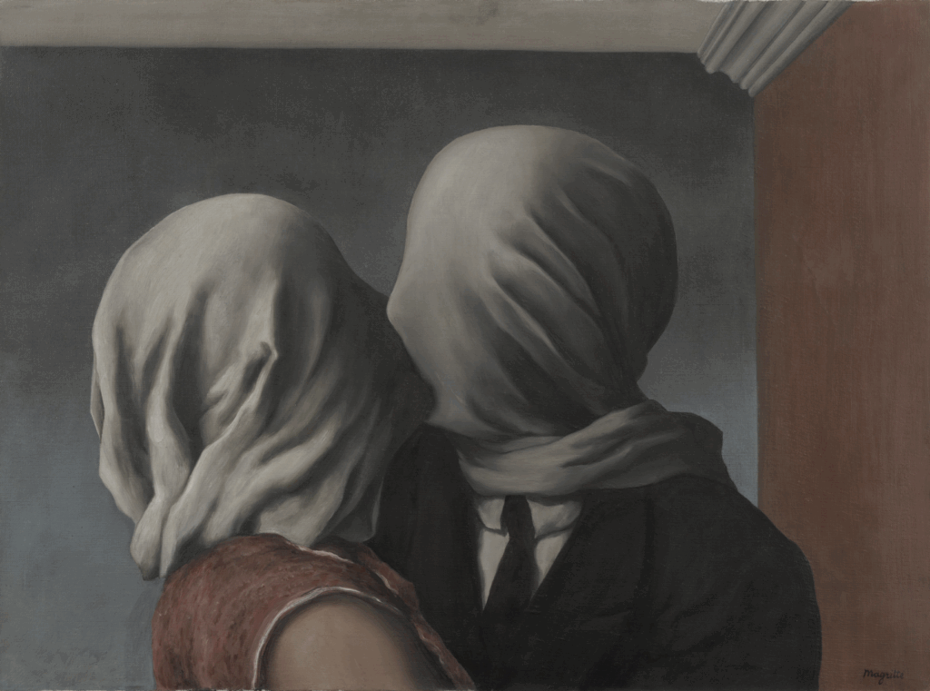 rené magritte paintings: René Magritte, The Lovers, 1928, Museum of Modern Art, New York City, NY, USA. © 2025 C. Herscovici, Brussels / Artists Rights Society (ARS), New York.
