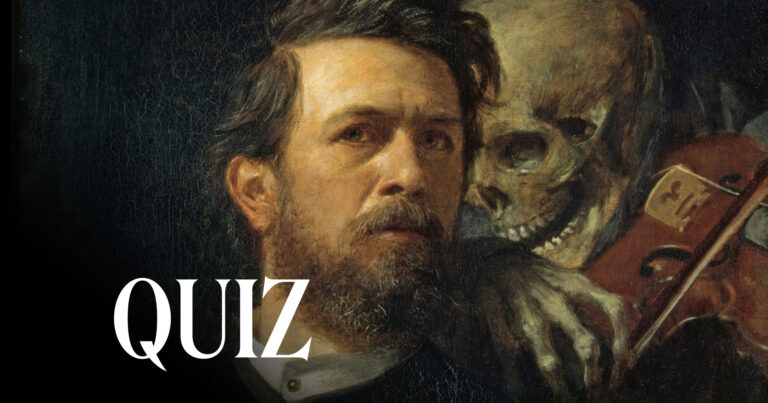 Self-Portrait with Death Playing the Fiddle, 1872, Alte Nationalgalerie, Berlin, Germany. Wikimedia Commons (public domain). Detail.
