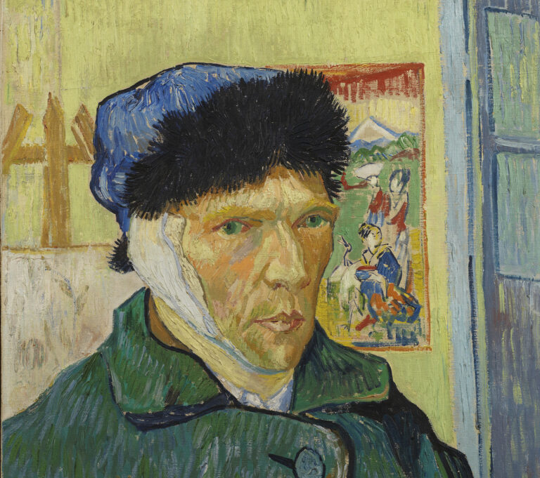 Self-Portrait with Bandaged Ear: Vincent van Gogh, Self-Portrait with Bandaged Ear, 1889, Courtauld Gallery, London, UK. Detail.
