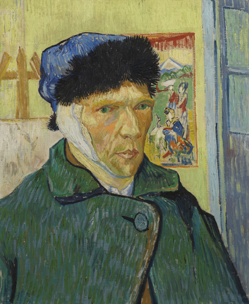 Self-Portrait with Bandaged Ear: Vincent van Gogh, Self-Portrait with Bandaged Ear, 1889, Courtauld Gallery, London, UK. Detail.
