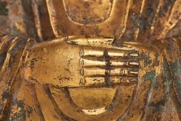 Buddha Dated 338, gilt bronze, Asian Art Museum, San Francisco, CA, USA. Detail.