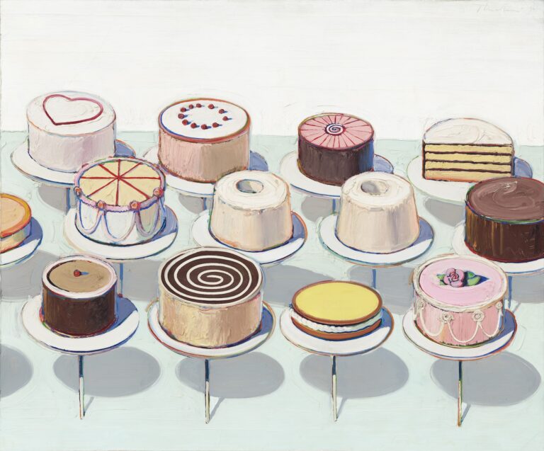 Wayne Thiebaud Courtauld: Wayne Thiebaud, Cakes, 1963, National Gallery of Art, Washington D.C., US. © Wayne Thiebaud/VAGA at ARS, NY and DACS, London 2025. Image: Courtesy National Gallery of Art, Washington.
