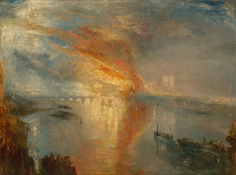 Turner and Constable: J.M.W. Turner, The Burning of the Houses of Lords and Commons, 16 October 1834, 1835. Cleveland Museum of Art. Bequest of John L. Severance 1942.647.
