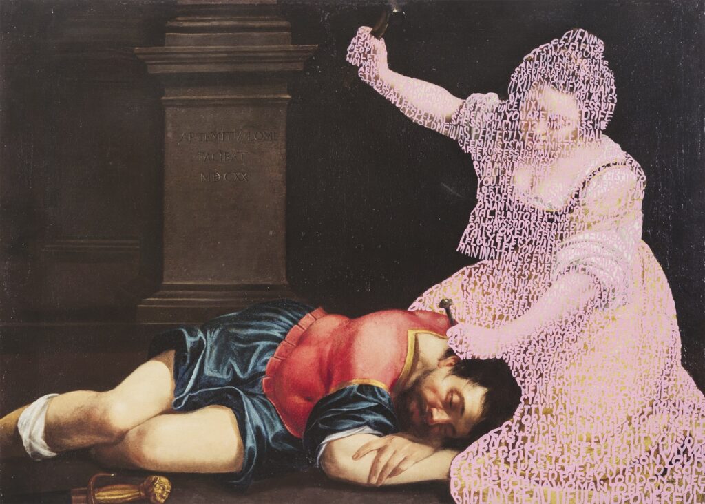 winter exhibitions: Betty Tompkins, Women Words Painting (Artemisia Gentileschi #2), 2024. Courtesy of the artist and P·P·O·W, New York, © Betty Tompkins. Photograph by Ian Edquist via museum’s website. 
