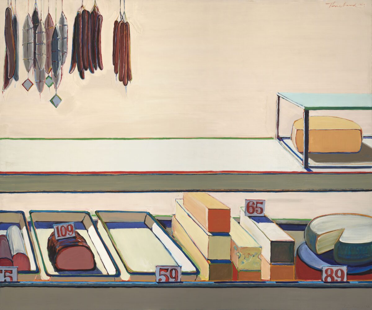 Wayne Thiebaud Courtauld: Wayne Thiebaud, Delicatessen Counter, 1963, private collection. © Wayne Thiebaud/VAGA at ARS, NY and DACS, London 2025. Image: Julia Featheringill Photo.
