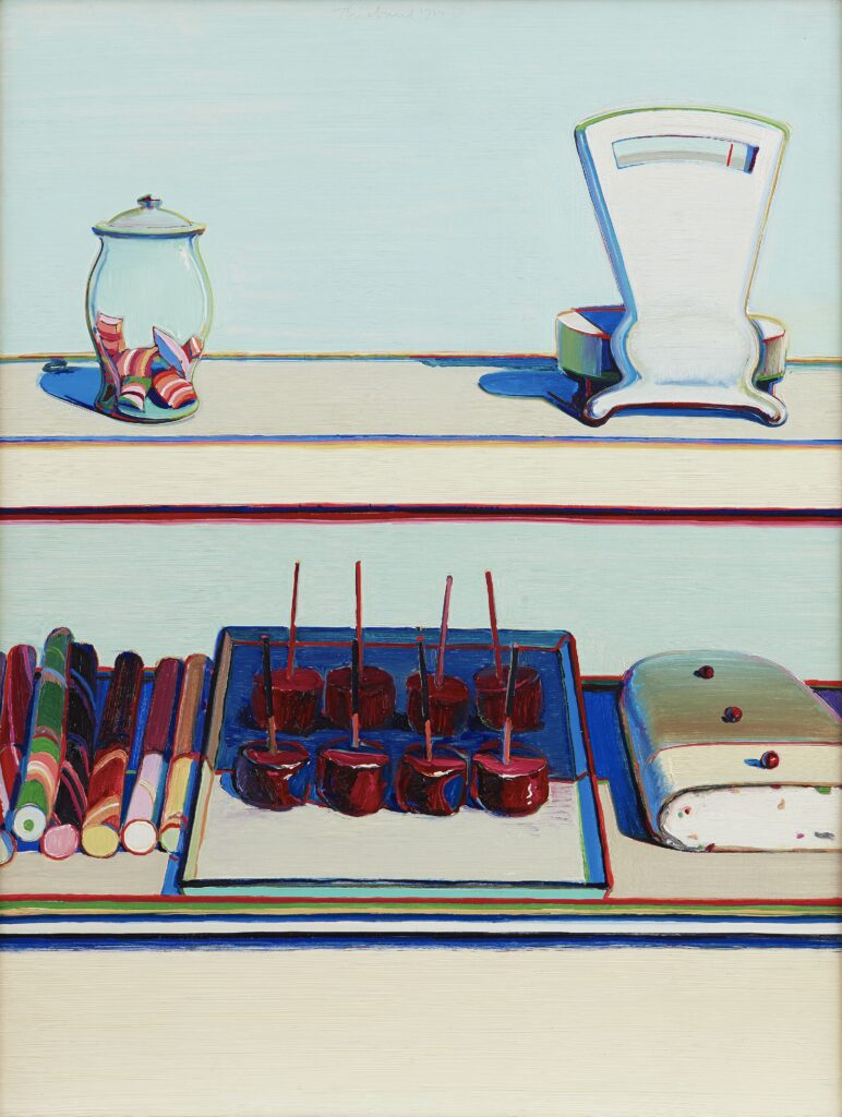 Wayne Thiebaud Courtauld: Wayne Thiebaud, Candy Counter, 1969, private collection. © Wayne Thiebaud/VAGA at ARS, NY and DACS, London 2025.
