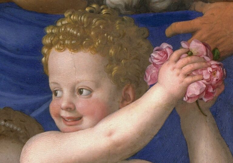Bronzino Venus and Cupid: Agnolo Bronzino, An Allegory with Venus and Cupid, c. 1545, National Gallery, London, UK. Detail.
