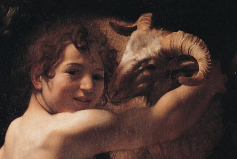 male nude in art: Male Nude in Art: Caravaggio, John The Baptist, 1602, Capitoline Museums, Rome. Detail.

