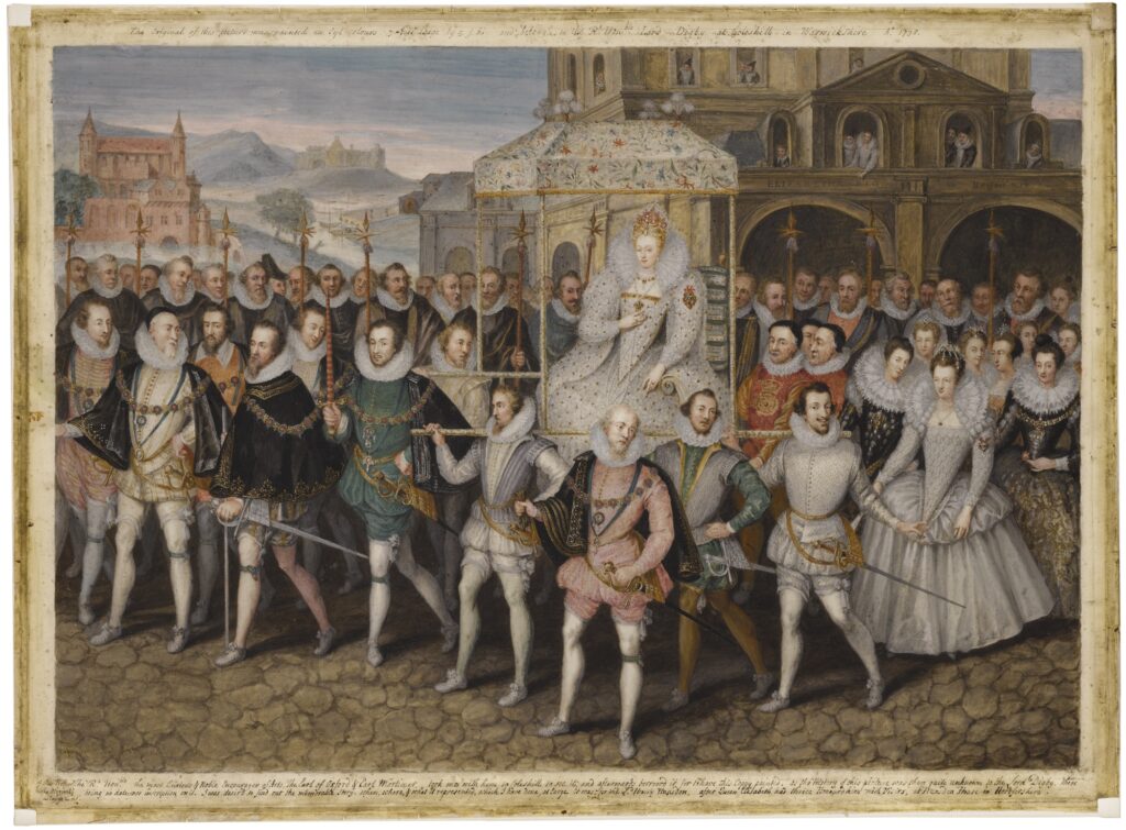 painters pigments: George Vertue, Procession Portrait of Elizabeth I of England, c. 1600. Wikimedia Commons (public domain).
