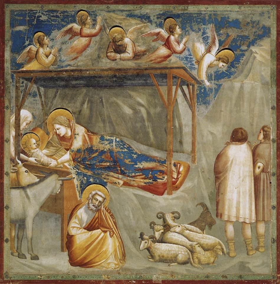 Christmas Holiday Cards: Giotto di Bondone, Nativity, Birth of Jesus, 1304–1306, Scrovegni Chapel, Padua, Italy.
