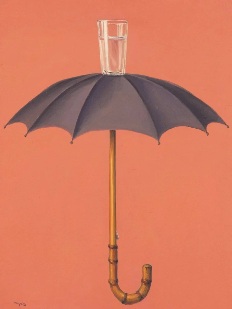 umbrellas art: René Magritte, Les vacances de Hegel, 1958, Pompidou Center, Paris, France.
