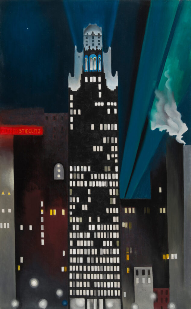 new york paintings: Georgia O’Keeffe, Radiator Building–Night, New York, 1927, Crystal Bridges Museum of American Art, Bentonville, AR, USA. Museum’s website.
