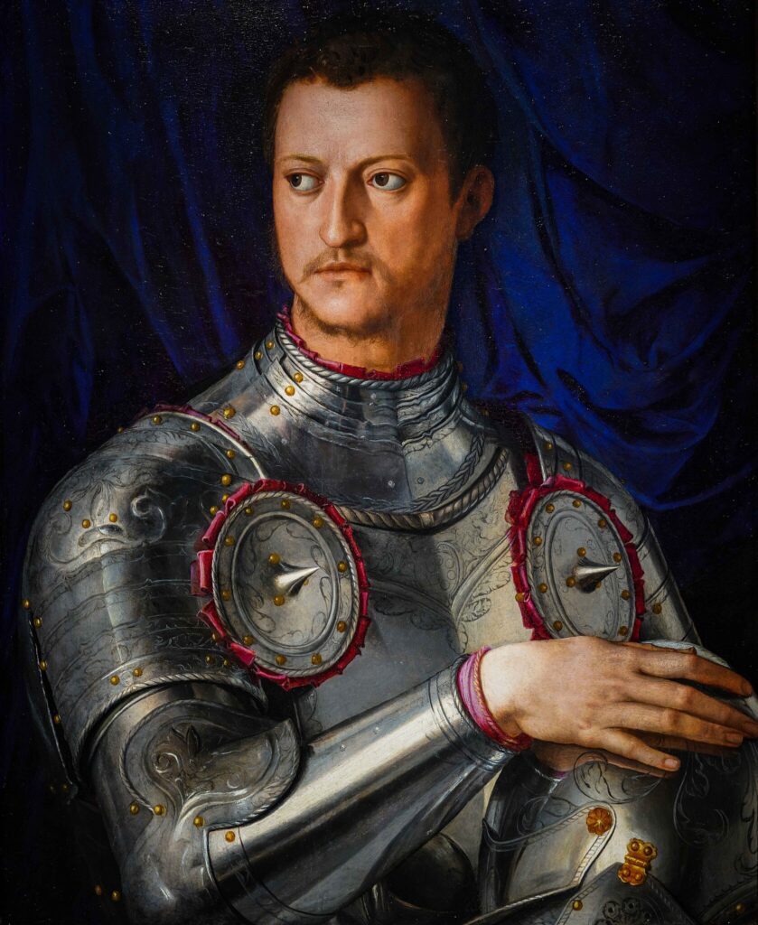 bronzino: Agnolo Bronzino, Portrait of Cosimo I de’ Medici, 1543–1545, Uffizi Gallery, Florence, Italy.
